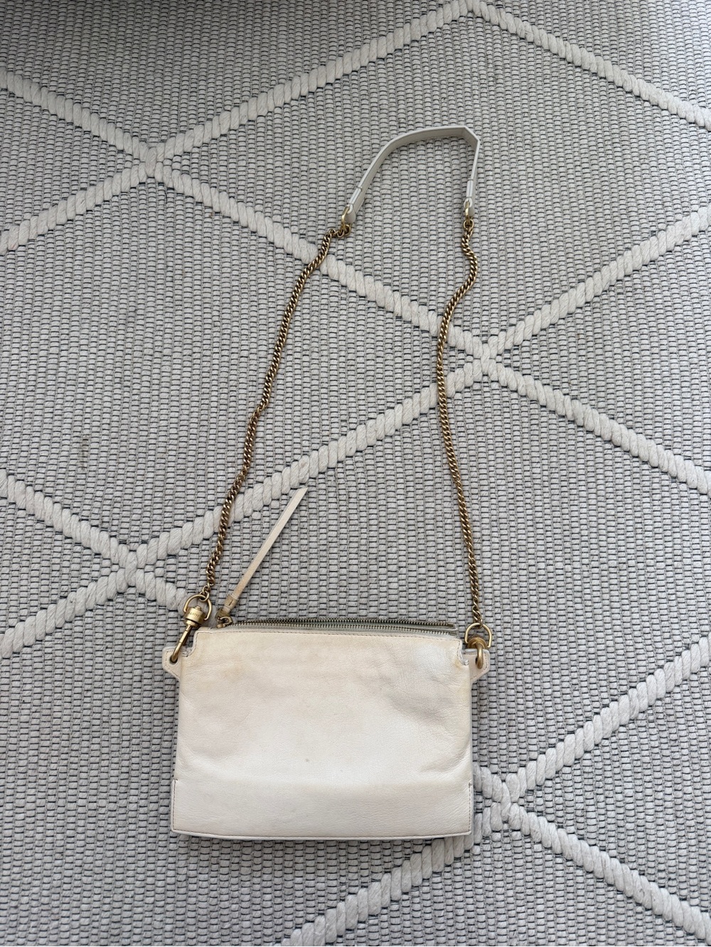 AllSaints White Leather Mini Crossbody with Gold Chain Strap
